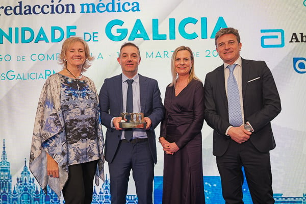 Teresa García Molina, directora de Relaciones Institucionales de España y Portugal; Benigno Rosón Calvo, subdirector General de Sistemas y Tecnologías de la Información de la Consellería de Sanidade de la Xunta de Galicia; Victoria Sotomayor, gerente de Relaciones Institucionales y Acceso al Mercado; y José María Barranco, director de Acceso al Mercado y Ventas de Diabetes Care.