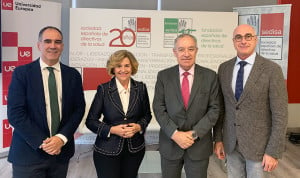 David Sanz, director de Investigación de Hospitales de la Universidad Europea, Elena Gazapo, rectora de la UEM, José Soto, presidente de Sedisa; y Jesús Sanz, miembro de la Junta de Sedisa.