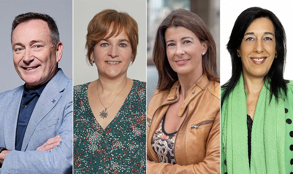 De izquierda a derecha, Jon Aiartza (PNV), Rebeka Ubera (EH Bildu), Laura Garrido (PP) y Amaia Martínez (VOX). 