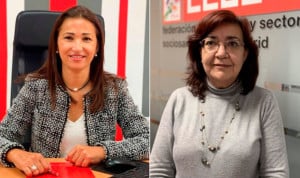 La "inmediata" reclasificación del SNS se cita a las puertas de Sanidad por parte de los sindicatos UGT y CCOO, liderados por Ana Francés y Rosa Cuadrado.