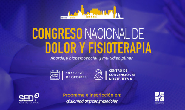 Congreso Nacional de Dolor y Fisioterapia 2024 en IFEMA, Madrid, organizado por la Sociedad Española del Dolor y el Colegio Profesional de Fisioterapeutas de la Comunidad de Madrid, del 18 al 20 de octubre. Abordaje biopsicosocial y multidisciplinar.