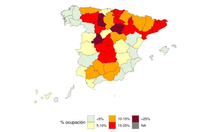 Tres provincias españolas, 'puntos negros' de la ocupación UCI por Covid
